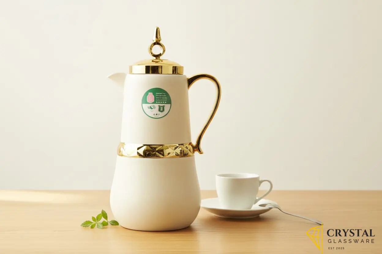 Beige and gold vacuum flask 